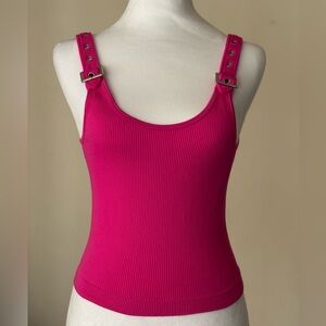 Suzette Collection Pink  Buckle Strap Ribbed Tank Top